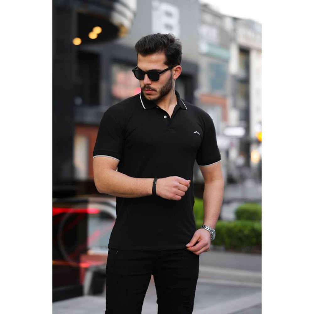 3A Moda Erkek Siyah Pamuk Serin Tutan Dar Kesim Polo Yaka T-Shirt Erkek T-shirt Fiyatı