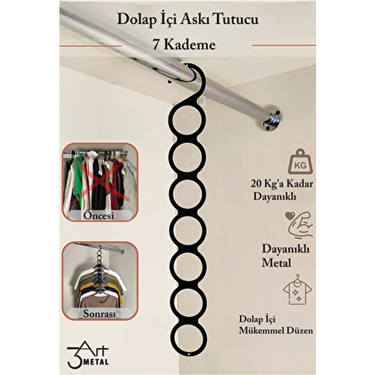 3Art Metal Çok Seviyeli Giysi Askısı - Metal Malzeme ile Dayanıklı Dolap İçi Düzenleyici Set - Siyah Diğer Fiyatı