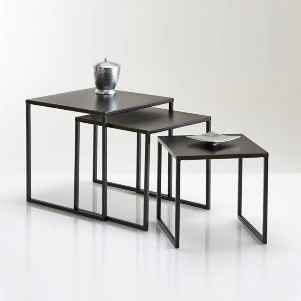 3Art Metal Kare Dekoratif Zigon Sehpa 3lü Set Siyah Metal Yüzey ve Ayak Malzemesi ile 45 cm Derinlik Yan Sehpa Fiyatı