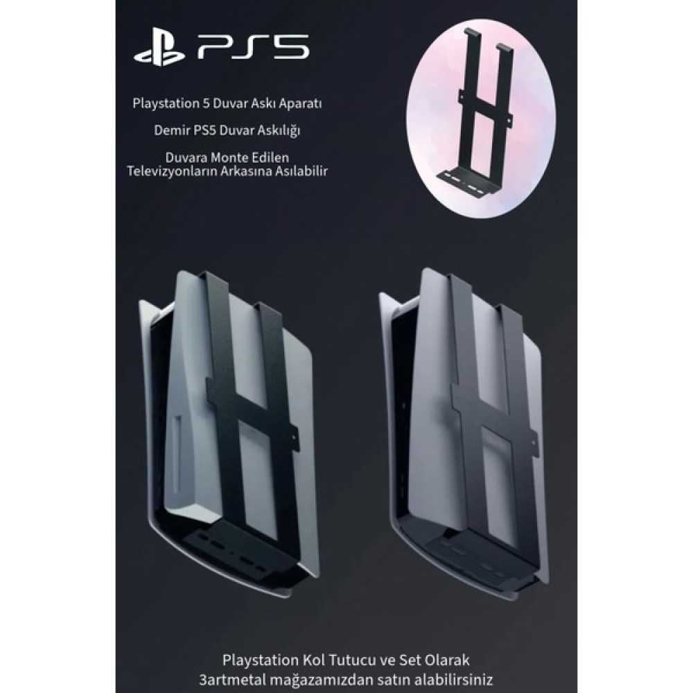 3Art Metal Playstation 5 Duvar Askı Aparatı - Demir Ps5 Duvar Askılığı - Playstation Duvar Standı - Siyah PlayStation 5 PS5 Oyunları Fiyatı