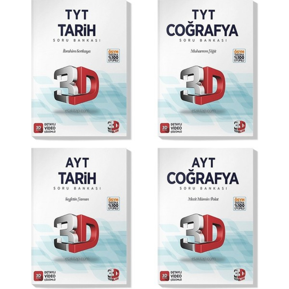 3D 2022 TYT AYT Tarih Coğrafya Soru Bankası Seti (4 Kitap) Temel Yeterlilik Testi (TYT) Fiyatı