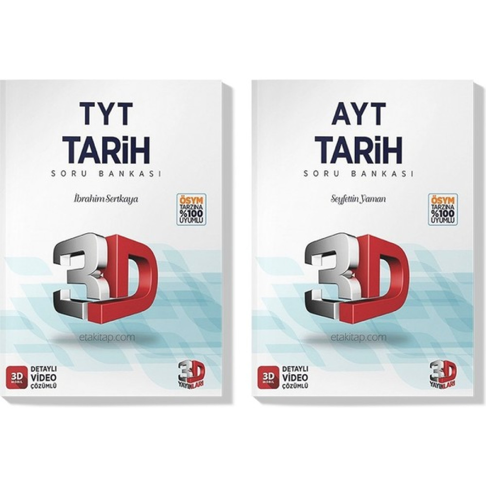 3D 2022 TYT AYT Tarih Soru Bankası Seti (2 Kitap) Temel Yeterlilik Testi (TYT) Fiyatı