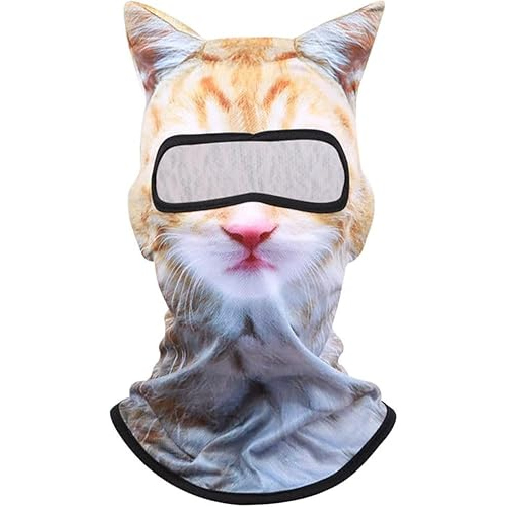 3D Cat Ski Balaclava Face Mask with Ears for Music Festivals Raves Ski Halloween Party Outdoor Activities Yellow
