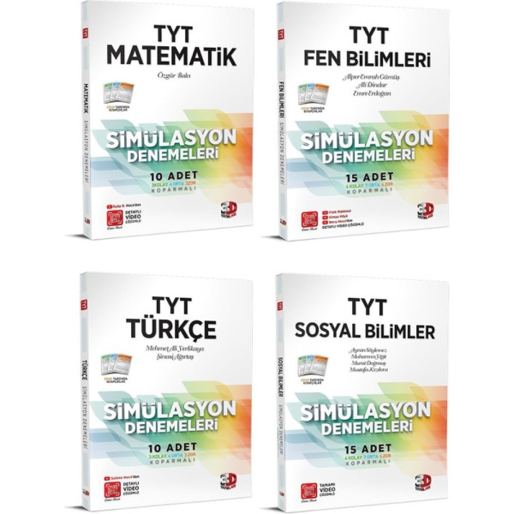3D Tyt Matematik Türkçe Fen Sosyal Deneme Seti Yeni 2021 Temel Yeterlilik Testi (TYT) Fiyatı