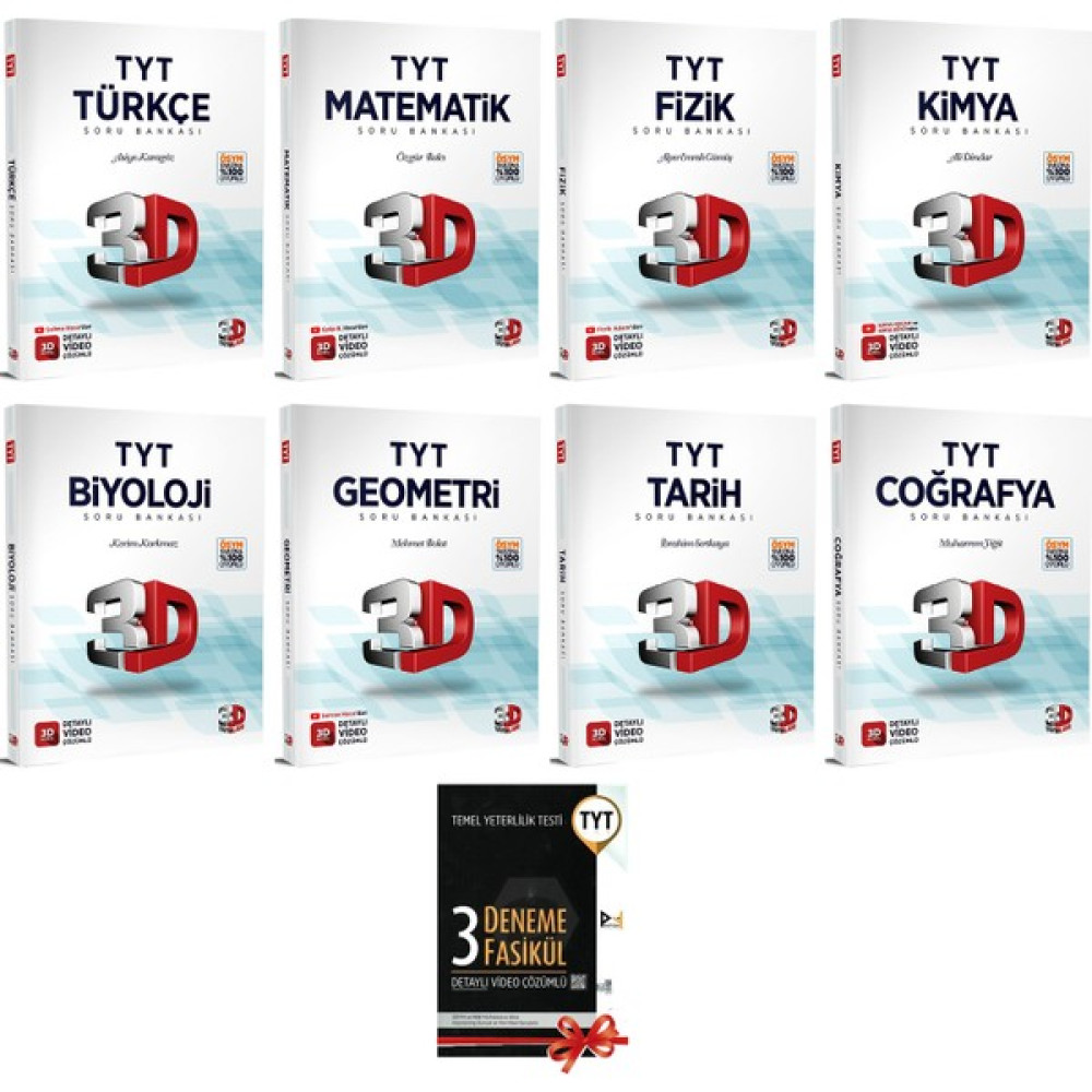 3D Yayınları 2022 TYT Tüm Dersler Soru Bankası Seti (8 Kitap) + 3 Deneme Temel Yeterlilik Testi (TYT) Fiyatı