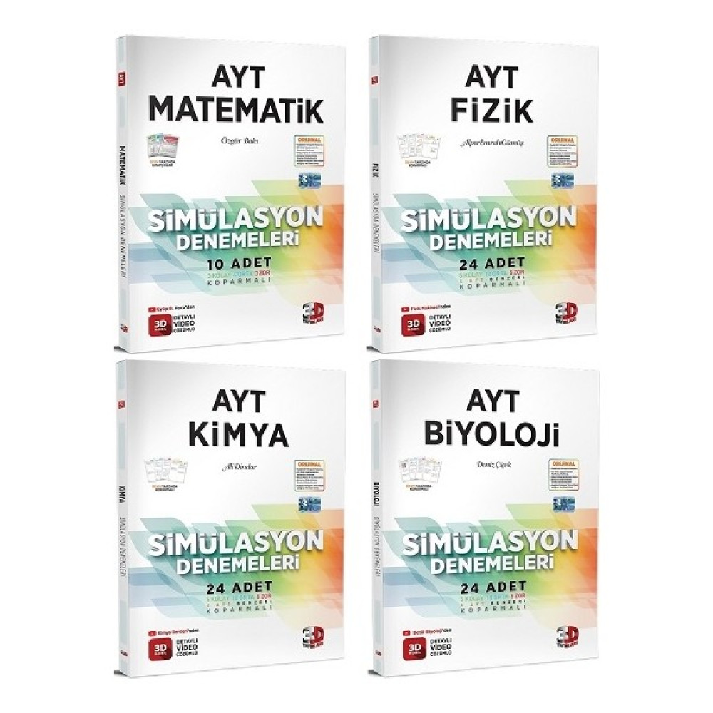 3D Yayınları 2023 Ayt 3D Simülasyon Matematik+Fizik+Kimya+Biyoloji Denemeleri Temel Yeterlilik Testi (TYT) Fiyatı