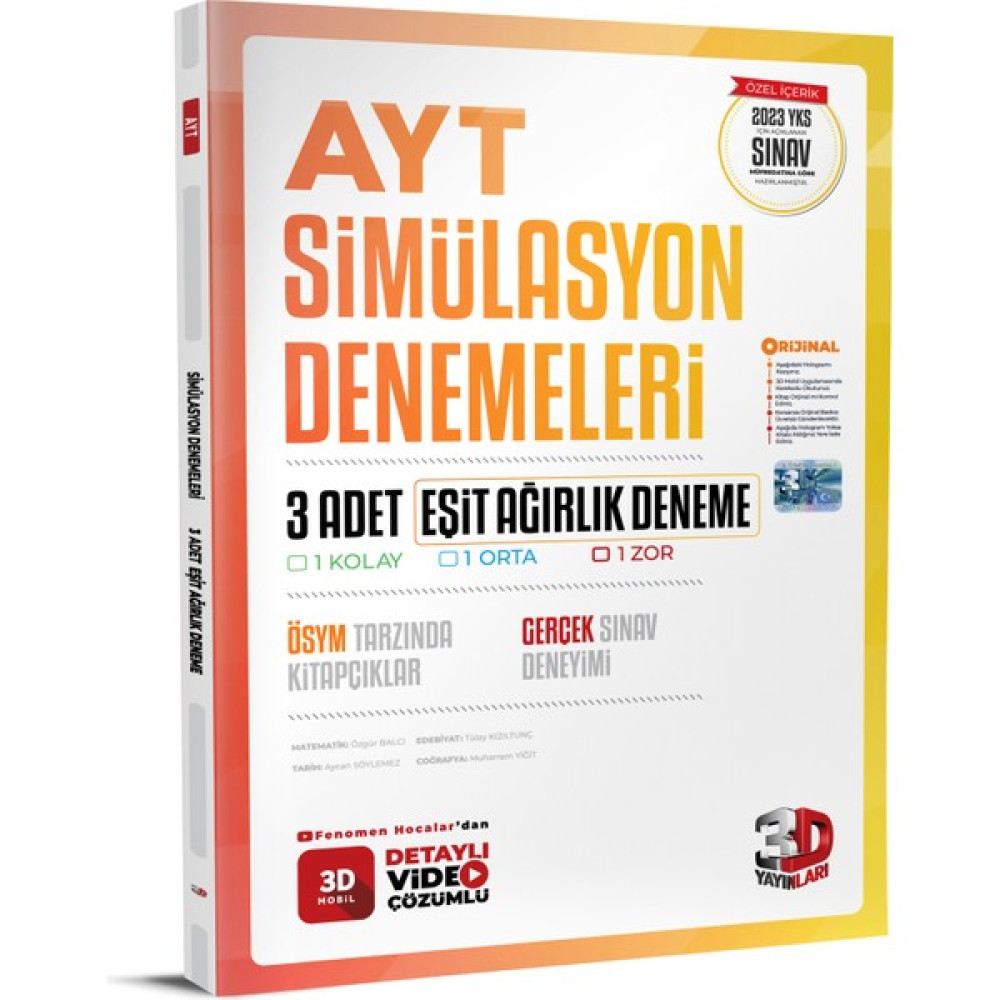 3D Yayınları 2023 Ilk Dönem Ayt Deneme Sınavı Eşit Ağırlık Simülasyon 1. Dönem Eğitim Setleri Fiyatı
