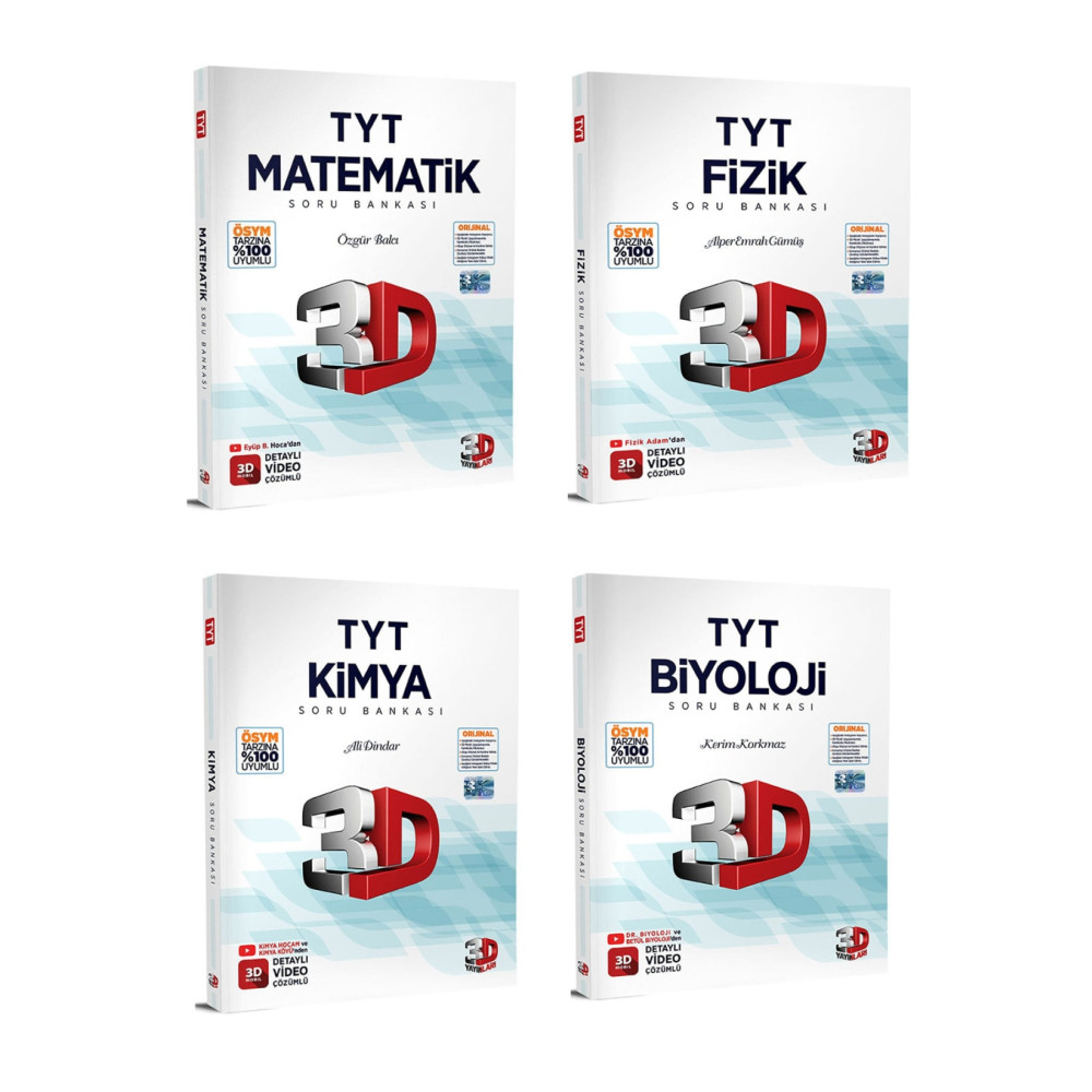 3D Yayınları 2023 Tyt Matematik Fizik Kimya Biyoloji Dörtlü Soru Bankası Seti Ders Sınav Kitapları Fiyatı