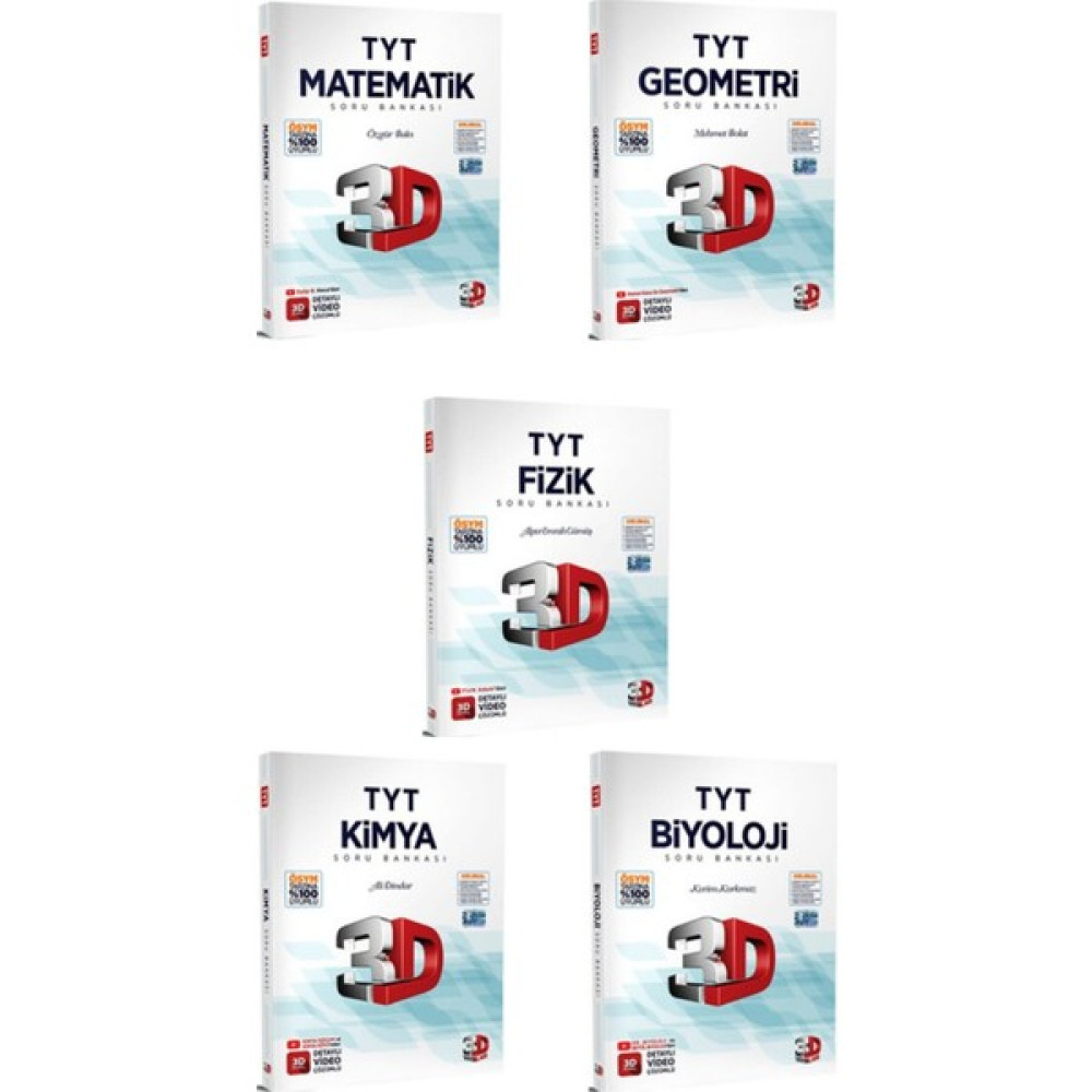 3D Yayınları 3D - 2023 TYT Matematik - Geometri - Fizik - Kimya - Biyoloji Soru Bankası 5'li Set (Kitap Noktası Mağazası) Temel Yeterlilik Testi (TYT) Fiyatı