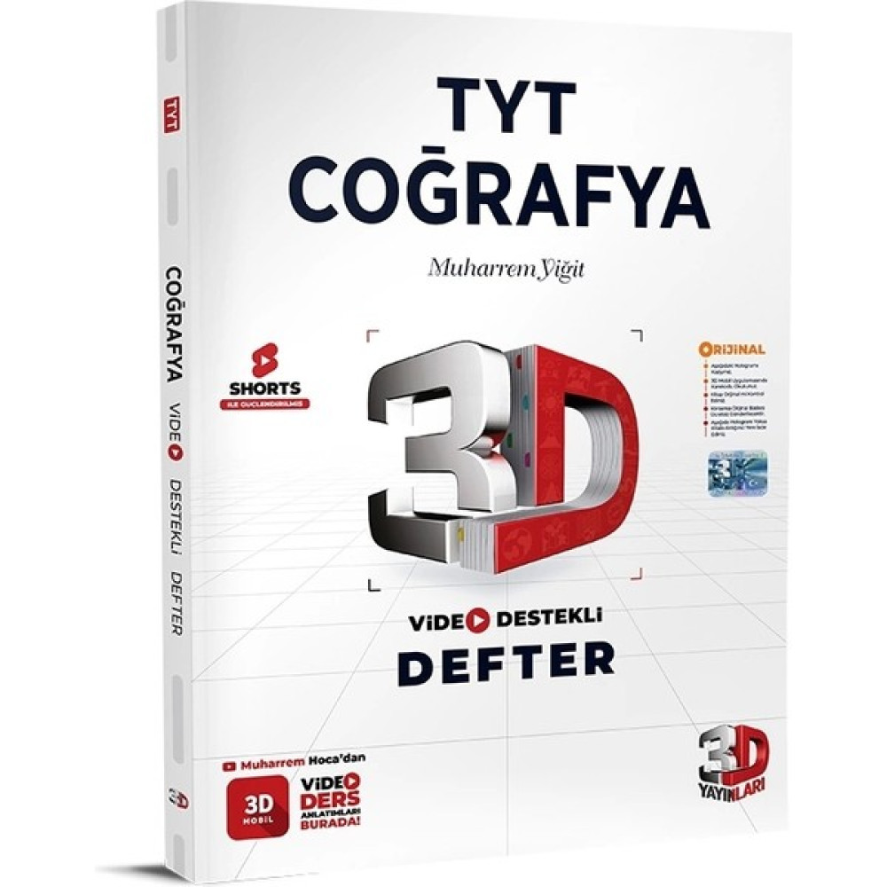 3D Yayınları 3D 3D TYT Video Destekli Coğrafya Defter Vdd Temel Yeterlilik Testi (TYT) Fiyatı