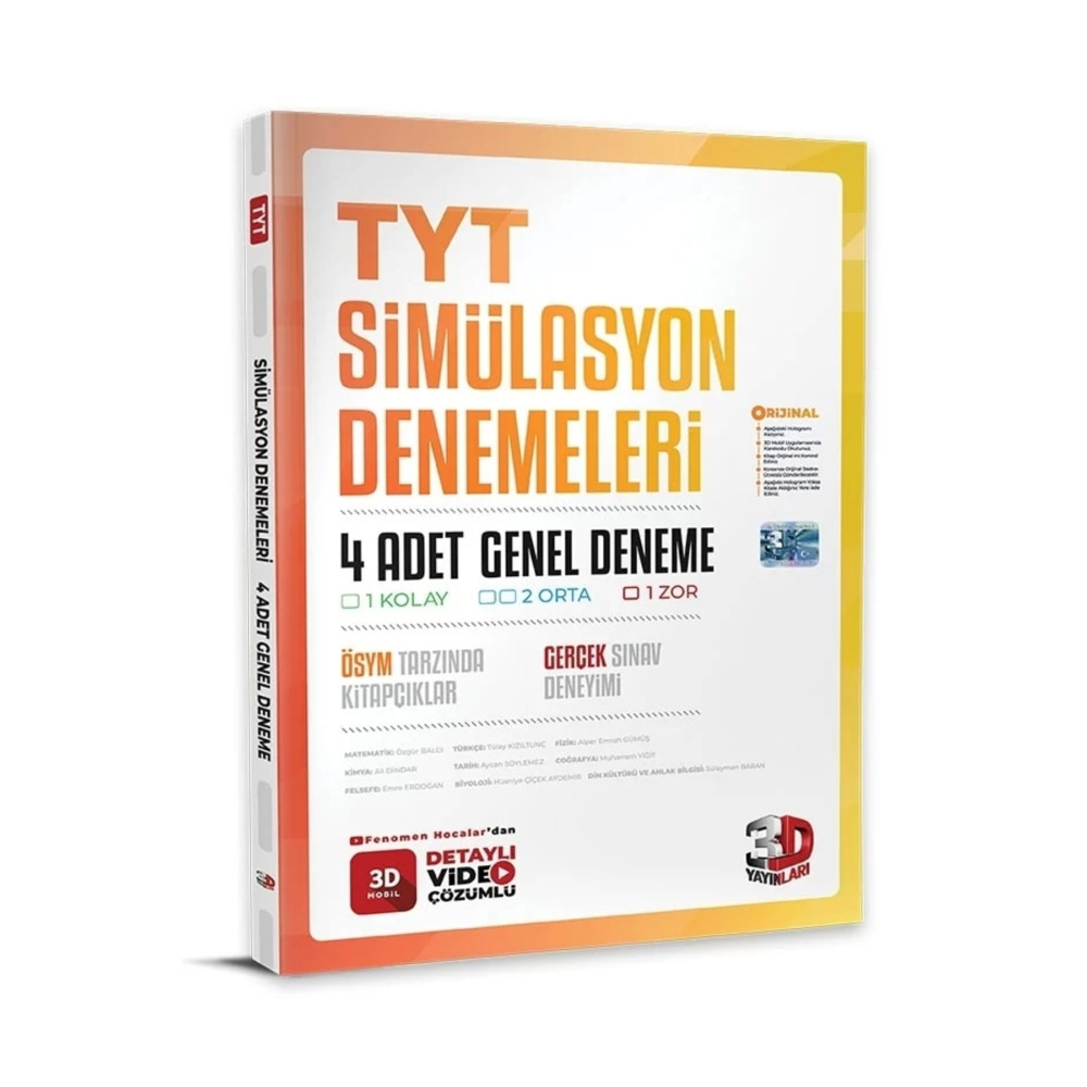 3D Yayınları 3d Tyt 4lü Simülasyon Genel Deneme Ders Sınav Kitapları Fiyatı
