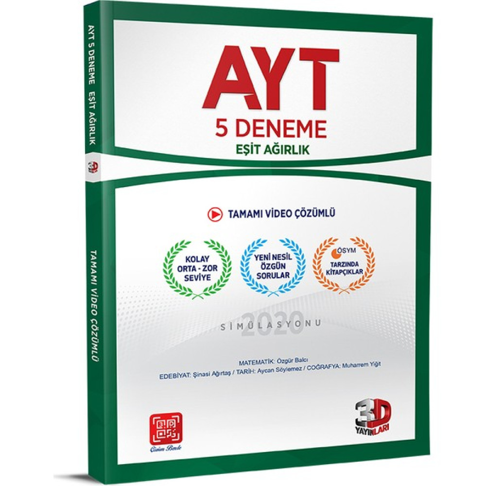3D Yayınları AYT 5'li Eşit Agırlık Deneme Tamamı Video Çözümlü Tüm Dersler Fiyatı