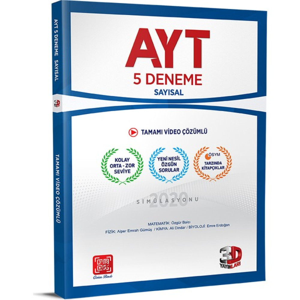 3D Yayınları AYT 5'li Sayısal Deneme Tamamı Video Çözümlü Tüm Dersler Fiyatı