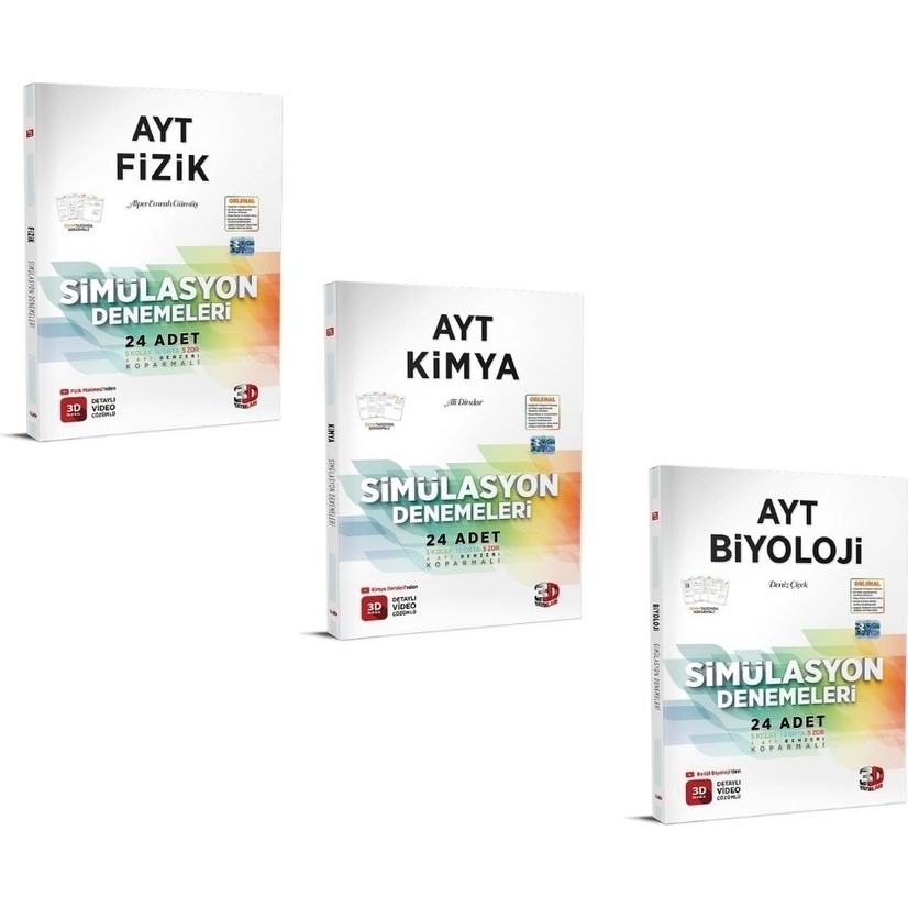 3D Yayınları Ayt Fizik Kimya Biyoloji Simülasyon Deneme Seti Fen Bilimleri Set Temel Yeterlilik Testi (TYT) Fiyatı