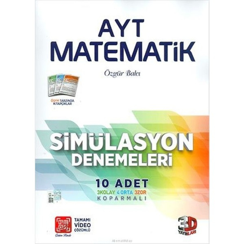 3D Yayınları AYT Matematik 10 Lu Simülasyon 2023 Denemeleri Video Çözümlü (Yeni) YGS ve LYS Kitapları Fiyatı