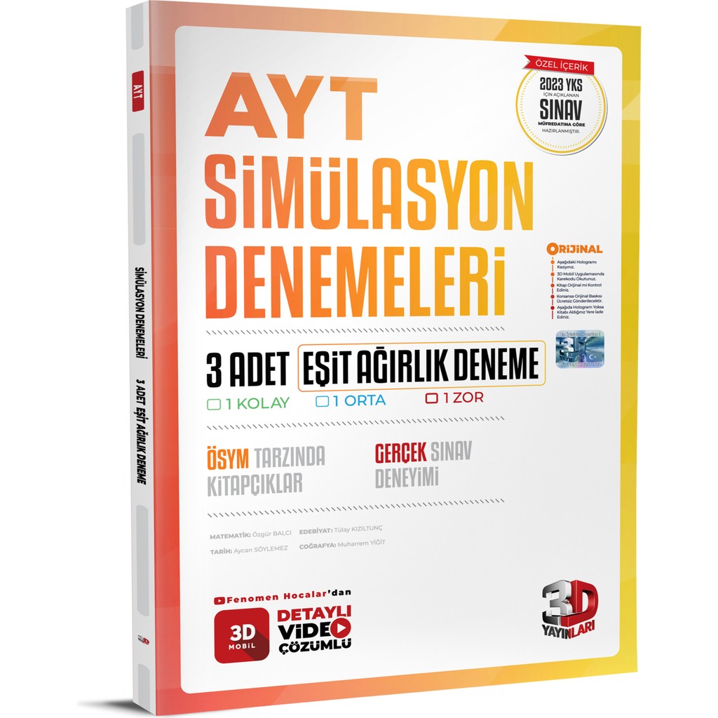 3D Yayınları YKS AYT Eşit Ağırlık 3'lü Deneme Sınavı Matematik Fiyatı