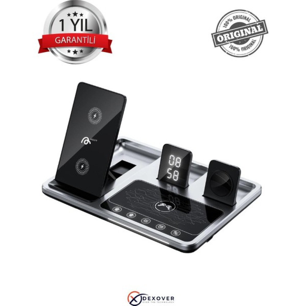3in1 15w Çoklu Kablosuz Magsafe Kulaklık Saat Ve Telefon Şarj Standı RGB Led Işıklı Dijital Saat Apple Watch İphone Samsung Modelleri ile Uyumlu AG... Taşınabilir Şarj Cihazı - Powerbank Fiyatı