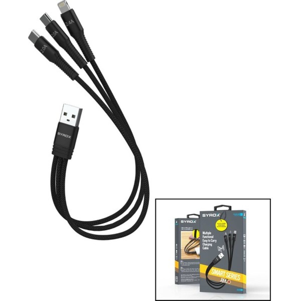 3in1 Çoklu 1 Iphone - 2 Typc-E Şarj - Data Kablo 22CM - 2.4A (4453) Cep Telefonu Şarj Cihazı Fiyatı