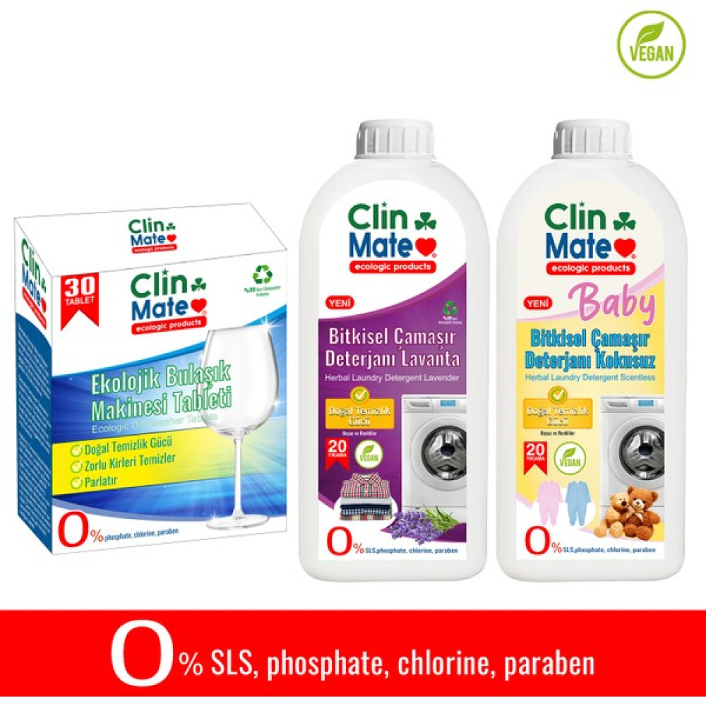 3'li Set Ekolojik Bulaşık Tableti 30 Yk - Lavanta Çamaşır Deterjanı -Bitkisel Bebek 750 ml 40 Yk Bulaşık Yıkama Fiyatı