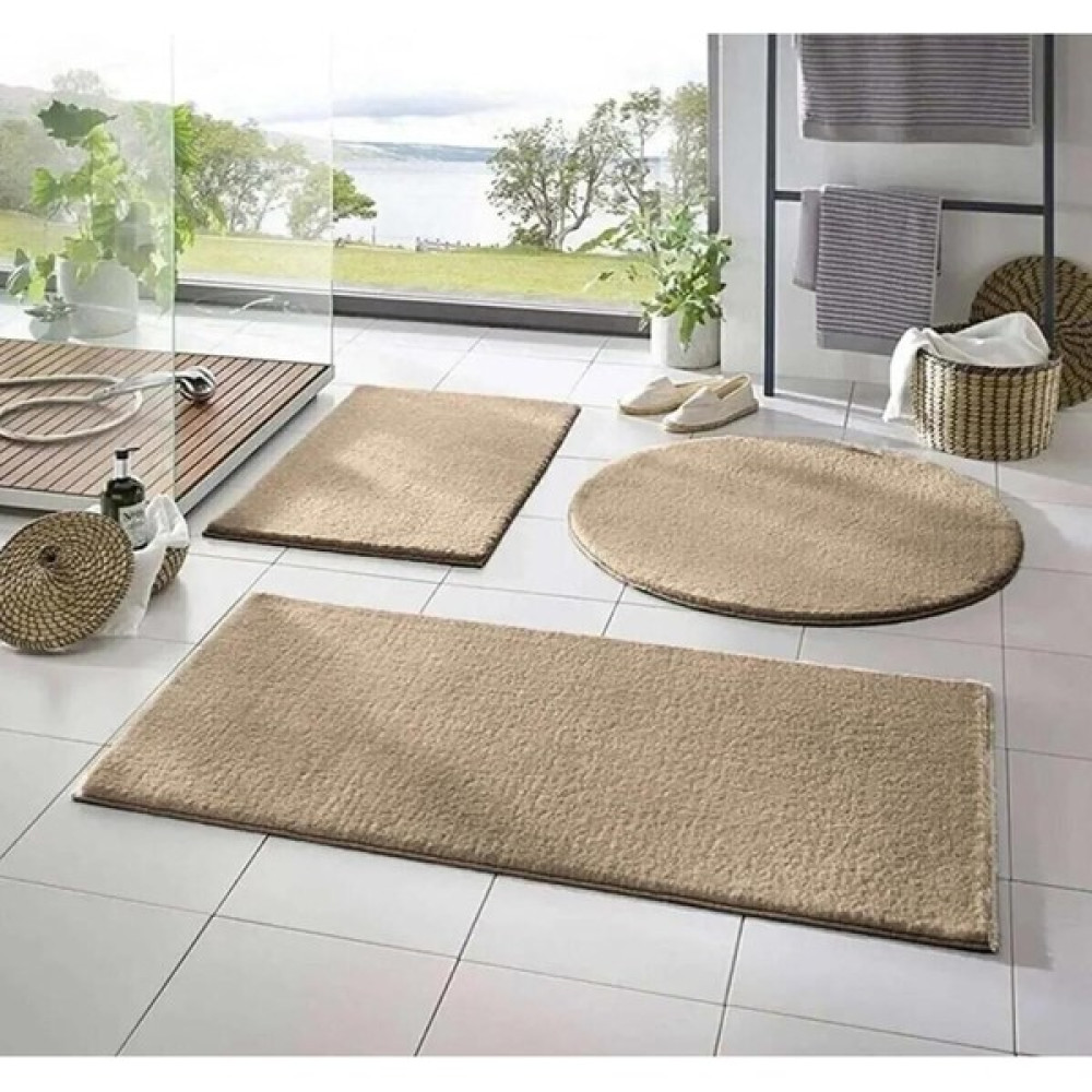 3'lü Banyo Halısı Peluş Post Halı Klozet Takımı 50 x 90--50 x 60---50 x 50(YUVARLAK) - Vizon Klozet Takımı Fiyatı