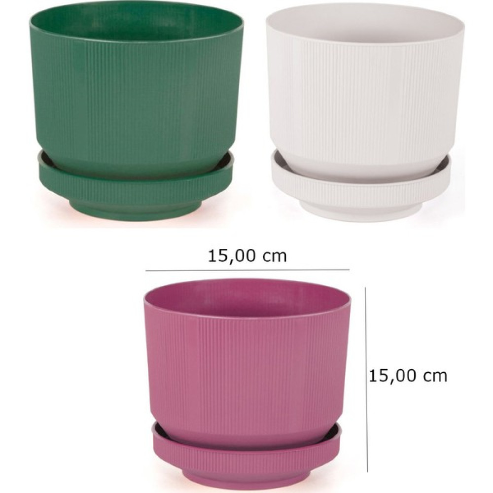 3’lu Plastik Tabaklı Saksı 3 Adet (Yeşil, Pastel Beyaz, Fuşya) 1,7lt Saksı ve Aksesuarları Fiyatı