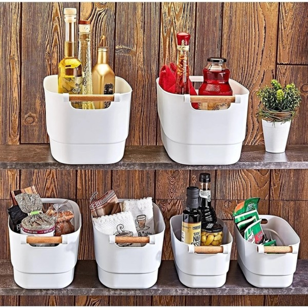 3'lü Set Ahşap Kulplu Çok Amaçlı Banyo,mutfak,çekmece Içi Düzenleyici Retro Sepet Saklama Kapları Fiyatı
