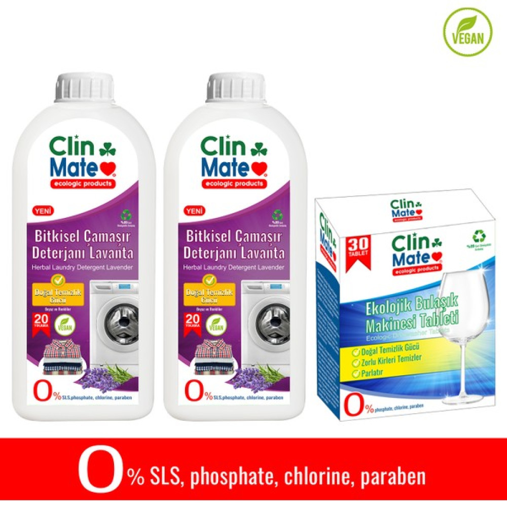 3'lü Set Bitkisel Çamaşır Deterjanı Lavanta 750 ml X2ADET - Ekolojik Bulaşık Tableti 30 Yk - 1,5 lt Çamaşır Deterjanı Fiyatı
