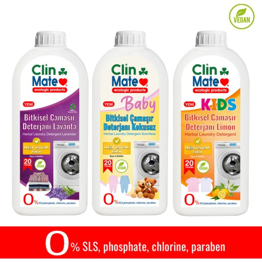 3'lü Set Bitkisel Çamaşır Deterjanı Lavanta, Bebek Kokusuz ve Çoçuk Deterjanı Limon 750 ml 60 Yk - 2,25 lt Çamaşır Deterjanı Fiyatı