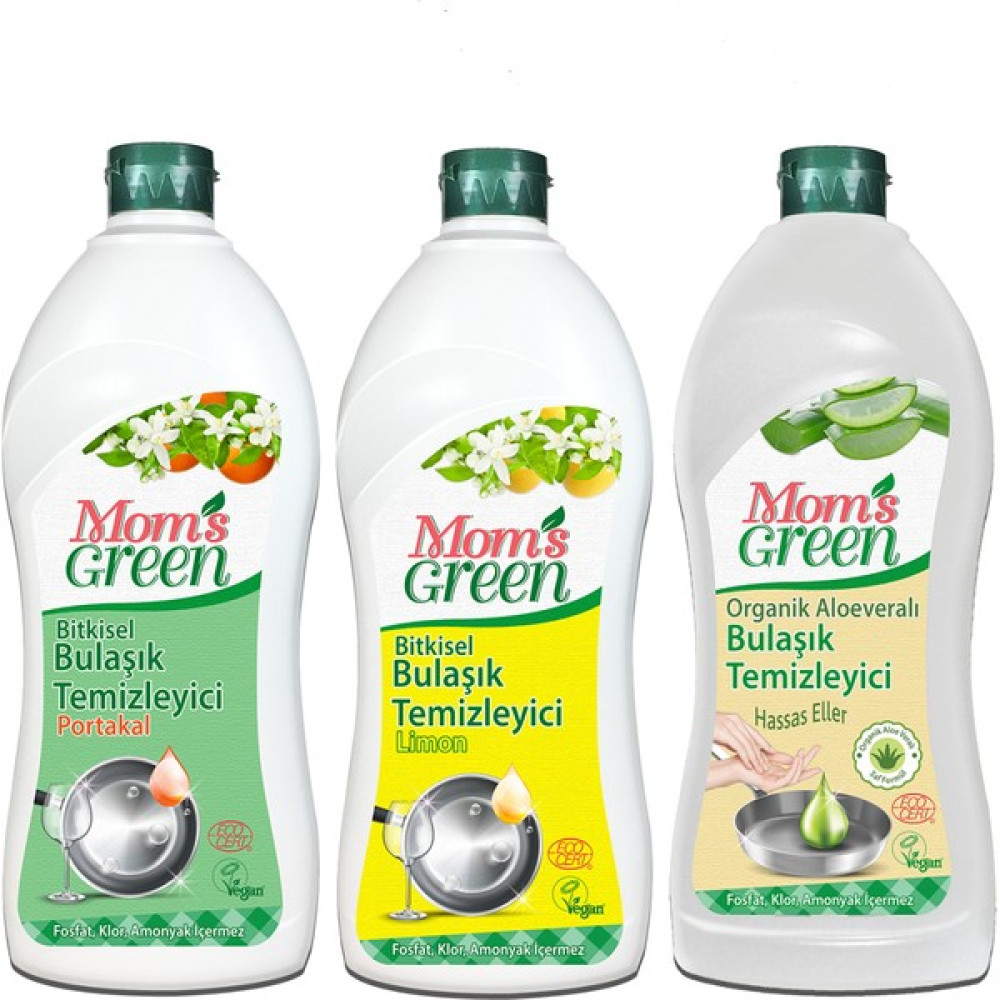 3'lü Set Mom's Green Bitkisel Bulaşık Temizleyici Limon ve Portakal ve Aloevera - 750 ml Bulaşık Yıkama Fiyatı