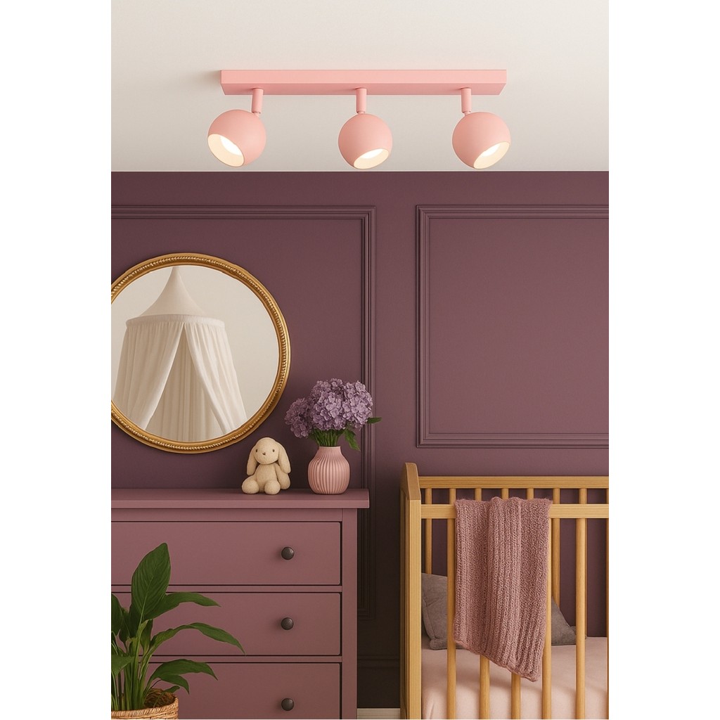 3lü Üçlü Pembe Gövde Küre Hareketli Başlık GU10 Tasarruflu LED Tavan Spot Avize Çocuk Bebek Odası - 3 Avize Fiyatı