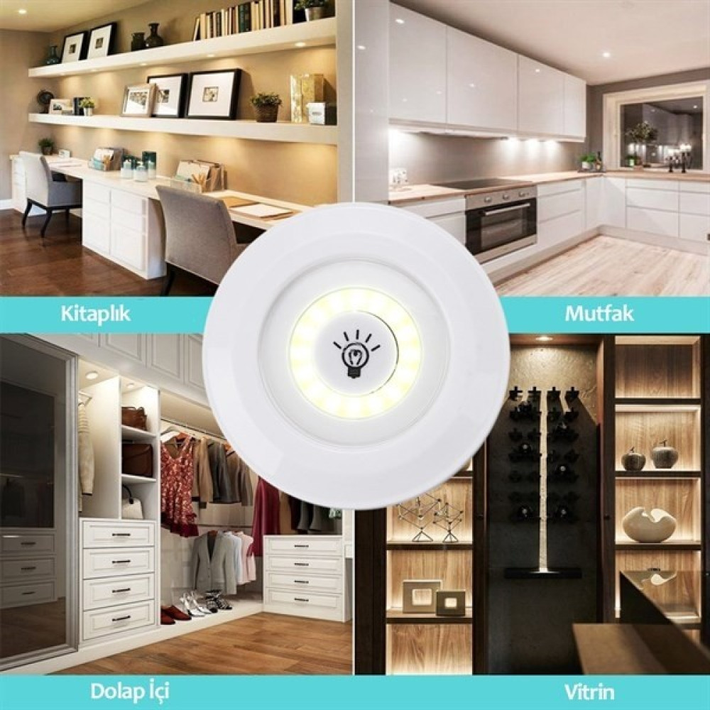3lü Uzaktan Kumandalı Pilli Yapışkanlı Kablosuz LED Spot Lambalar Led Aydınlatmalar Fiyatı