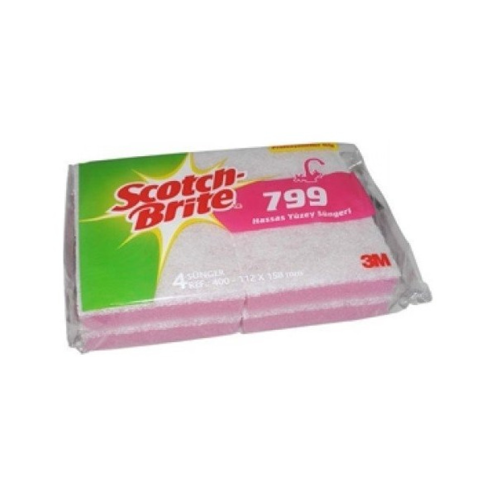 3m Scotch Brite 799 Hassas Yüzey Süngeri 4lü 112 x 158 cm - Pembe Temizlik Malzemeleri Fiyatı