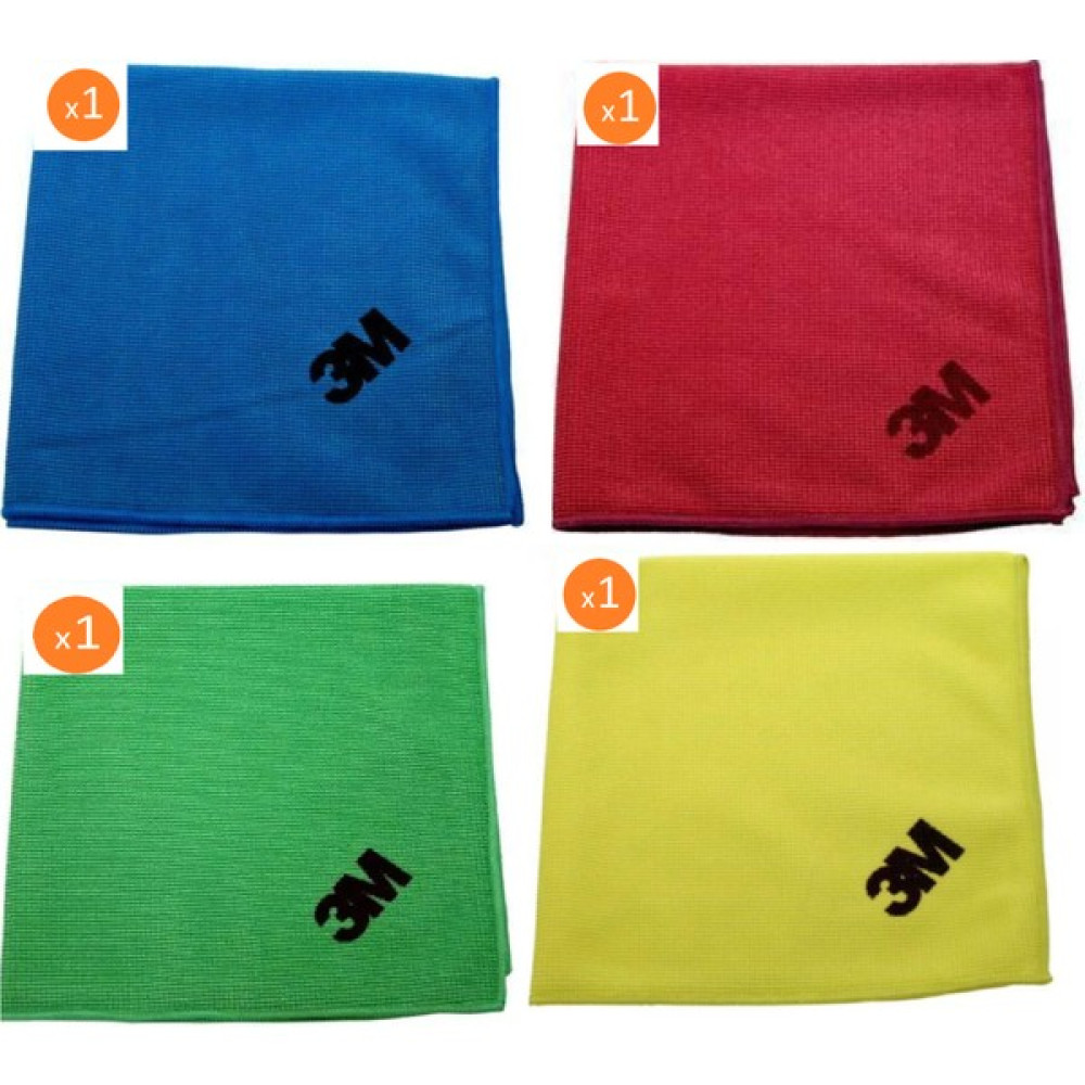 3m Scotch-Brite Sb 2012 Mikrofiber Bez - Yeşil, Sarı, Mavi, Kırmızı- 4 Lü 360 mm x 360 mm - Renkli - Standart Temizlik Malzemeleri Fiyatı