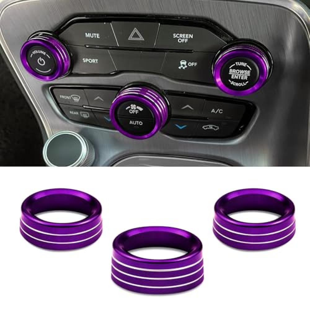 3PCS Air Conditioner Switch Button Knob Cover, Car Knob Cover, Aluminum Alloy Knob Ring Trim Cover, Climate Control Knob Covers Car Accessories Compatible with Dodge Challenger Durango 2015-2022 Air Conditioner Spare Parts Fiyatı