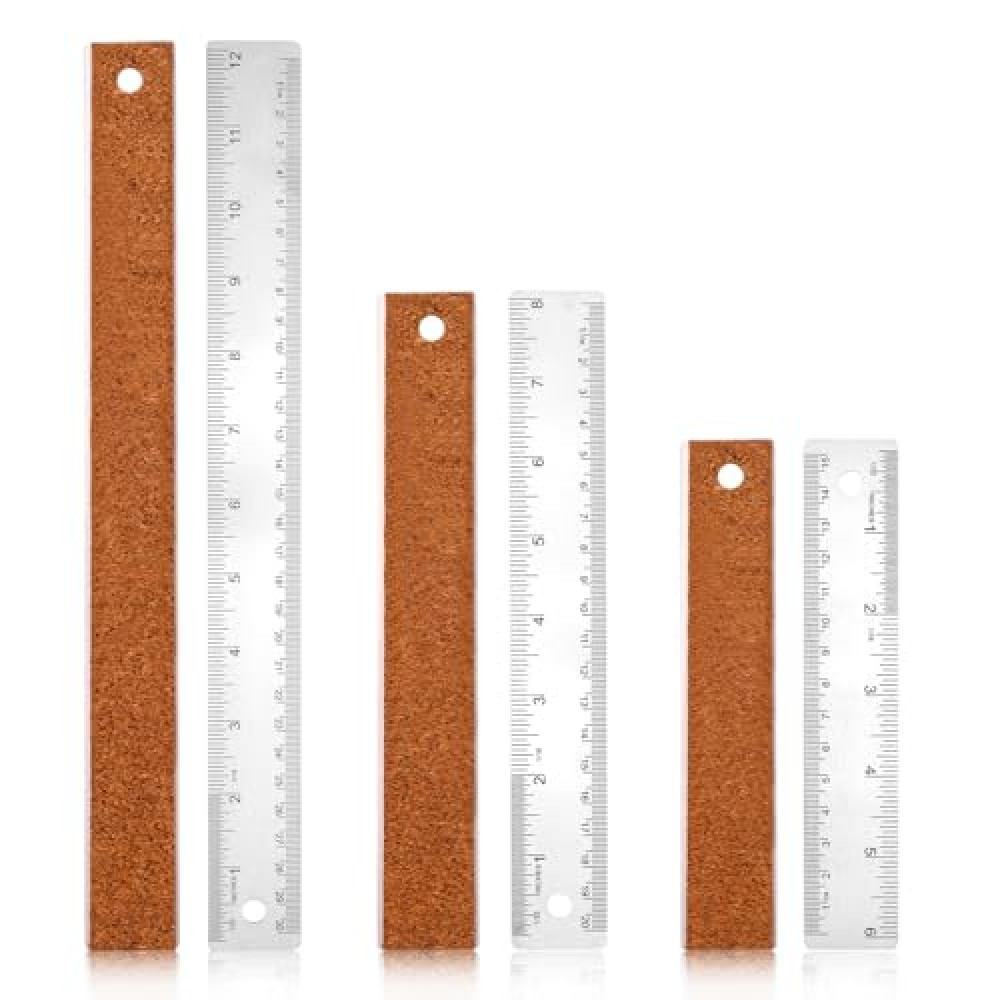 3pcs Metal Ruler with Cork Backing, 11.8+7.87+5.9 Inch Stainless Steel Cork Backed Ruler Straight Edge Ruler Cork Base Scale Ruler Measuring Tool for School Office Supplies Woodworking Drafting