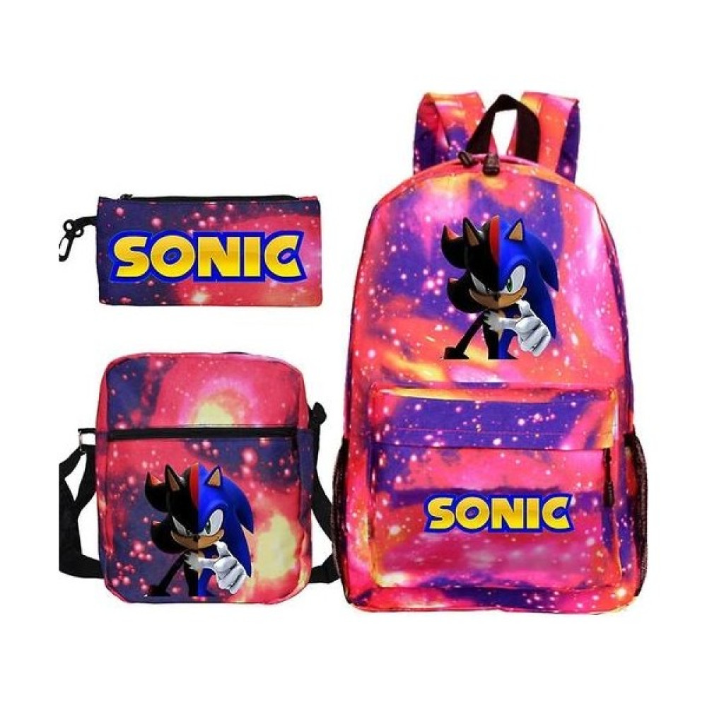 3pcs/set Sonic The Hedgehog Sırt Çantası Anime Baskılı Satchel Okul Çantası Kalem Çantası E Bir Araya Gelme Çantası - Pembe Okul Çantası Fiyatı