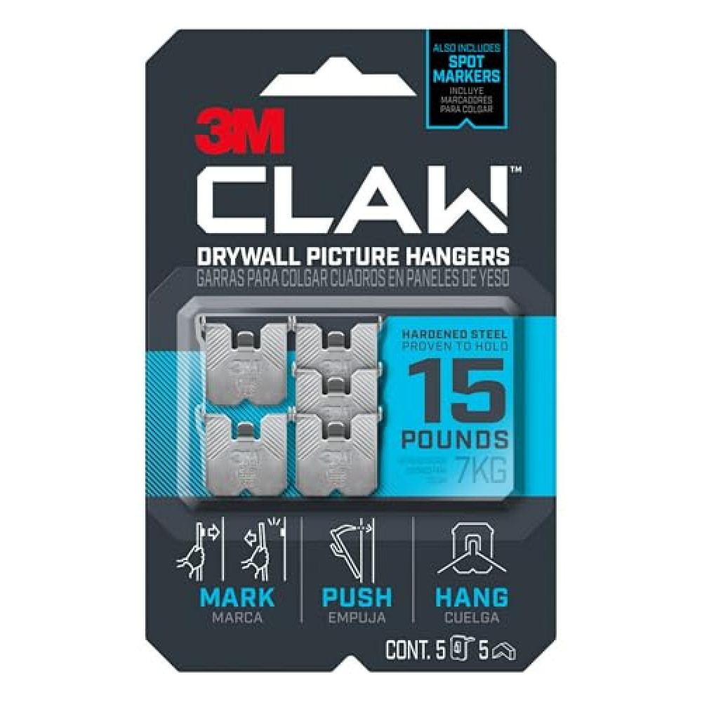 3PH15M-5ES Claw Drywall Picture Hangers & Markers, Holds 15-Lbs, 5-Pk. - Quantity 1