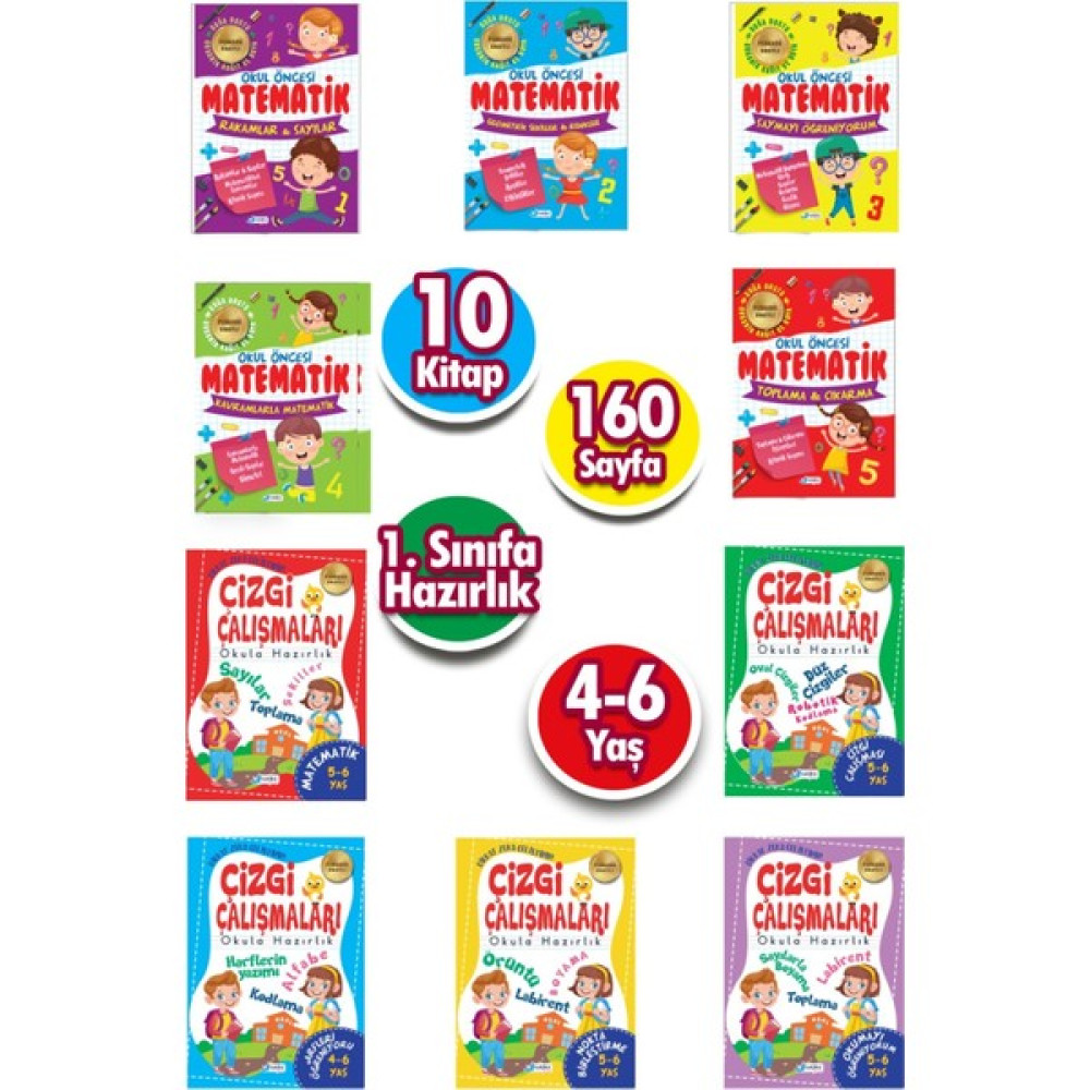 4 - 5 - 6 Yaş Matematik & Çizgi Çalışması Seti 10 Kitap Zihinsel Gelişim Kitapları Fiyatı