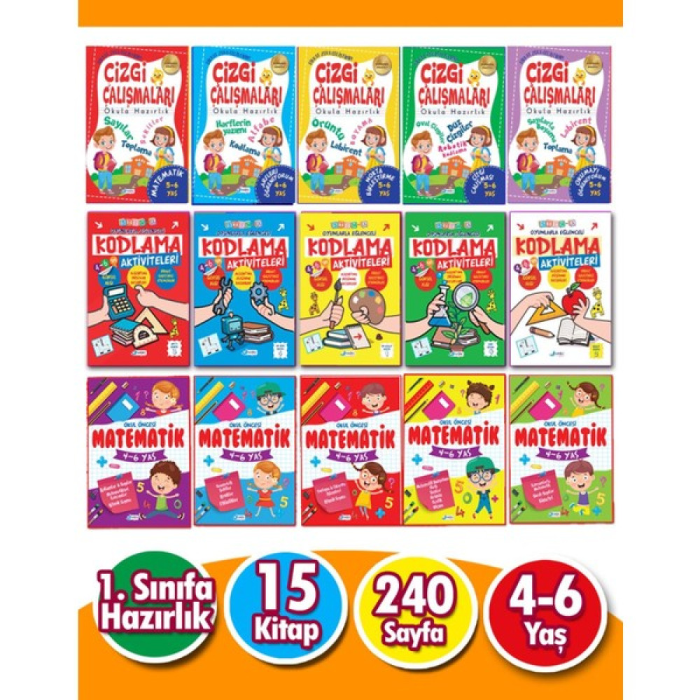 4 - 6 Yaş Matematik Kodlama ve Çizgi Çalışmaları Seti 15 Kitap Zihinsel Gelişim Kitapları Fiyatı