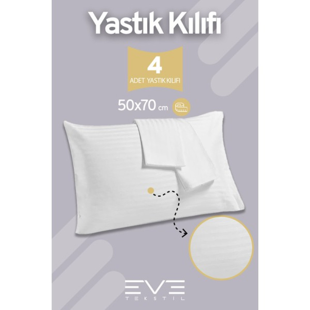 4 Adet Çizgili Pamuk Saten Antibakteriyel Fermuarlı Yıkanabilir Otel Lüks Yastık Kılıfı 50 x 70 cm - Beyaz - 50x70 cm Yastık Kılıfı Fiyatı