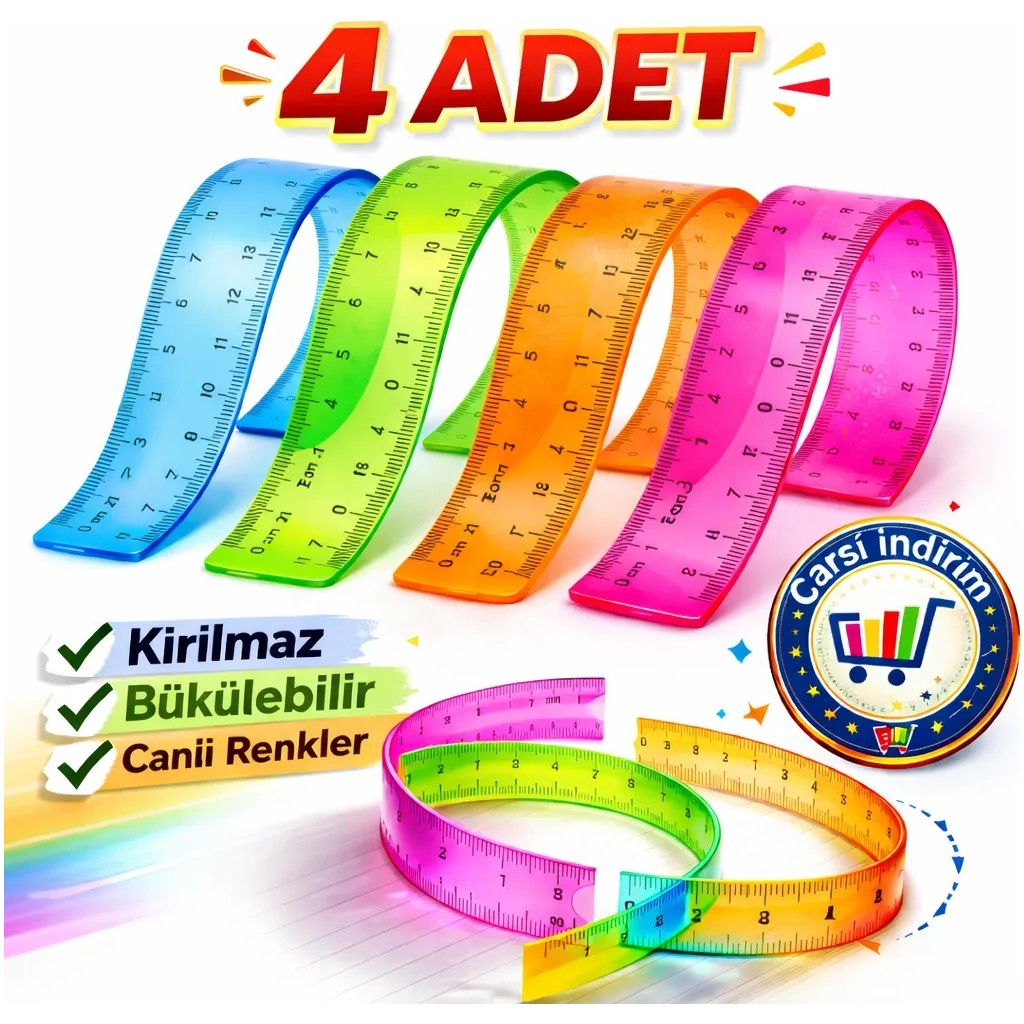 4 Adet Esnek Cetvel Dayanıklı Kırılmaz Cetvel 30 cm Karışık Renkler Diğer Fiyatı