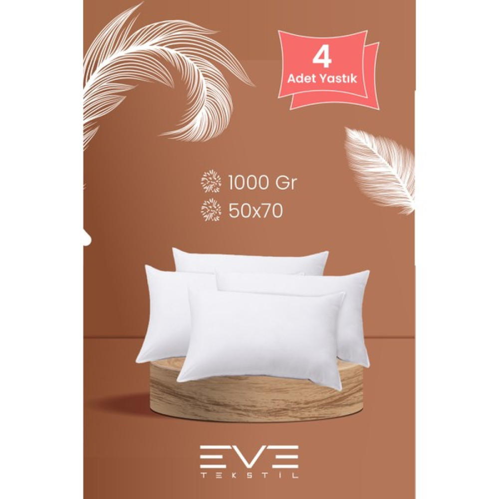 4 Adet Rollpack Yastık Mikrosilikon 1000 gr - 50 x 70 cm - Beyaz Yastık Fiyatı