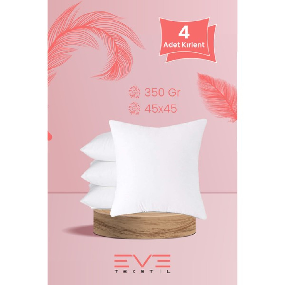 4 Adet Silikon Elyaf Dolgulu Kare Kırlent Iç Yastığı 350 gr - 45 x 45 cm - Beyaz Yastık Fiyatı