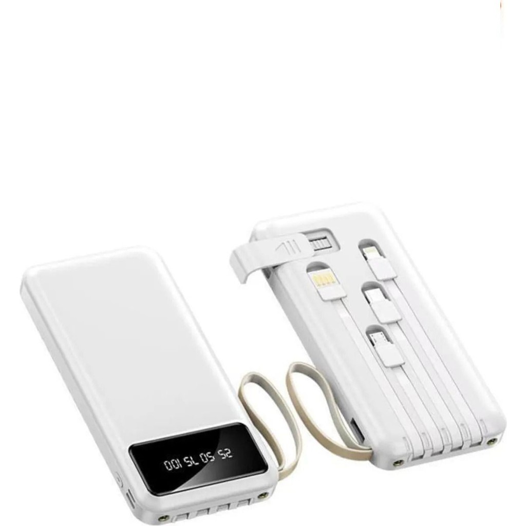 4 Çıkışlı Digital Göstergeli Fenerli 10.000 Mah Powerbank - Beyaz Taşınabilir Şarj Cihazı - Powerbank Fiyatı