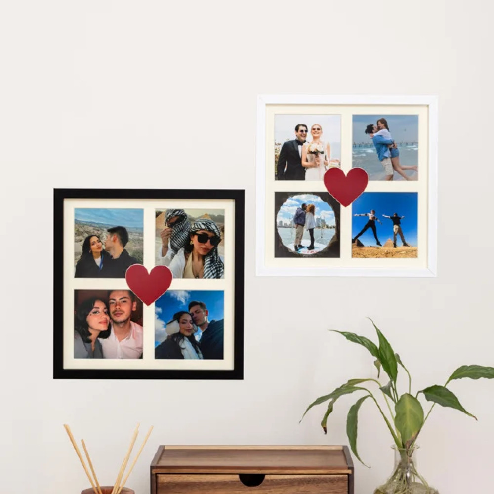 4 Fotoğraflı Kalpli 30x30 Yapışan Çerçeve Resim & Fotoğraf Çerçevesi Fiyatı