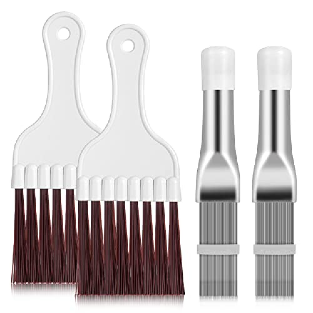 4 in 1 Set Air Conditioner Condenser Fin Comb, 2 AC Coil Cleaner Stainless Steel Fin Comb with 2 Evaporator Radiator Cleaning Whisk Brush