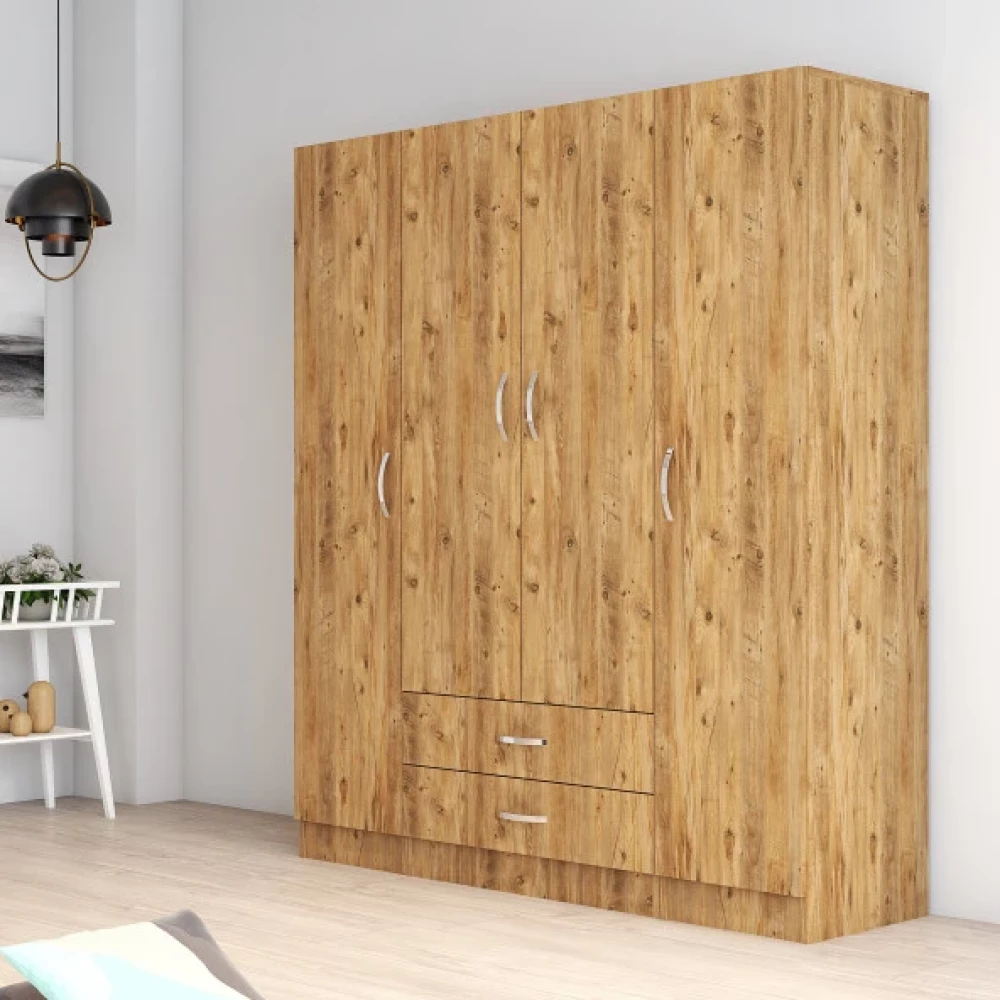 4 Kapili Iki Cekmeceli Genis Gardrop Cam - Grd0602 Oda Mobilyası Takımı Fiyatı