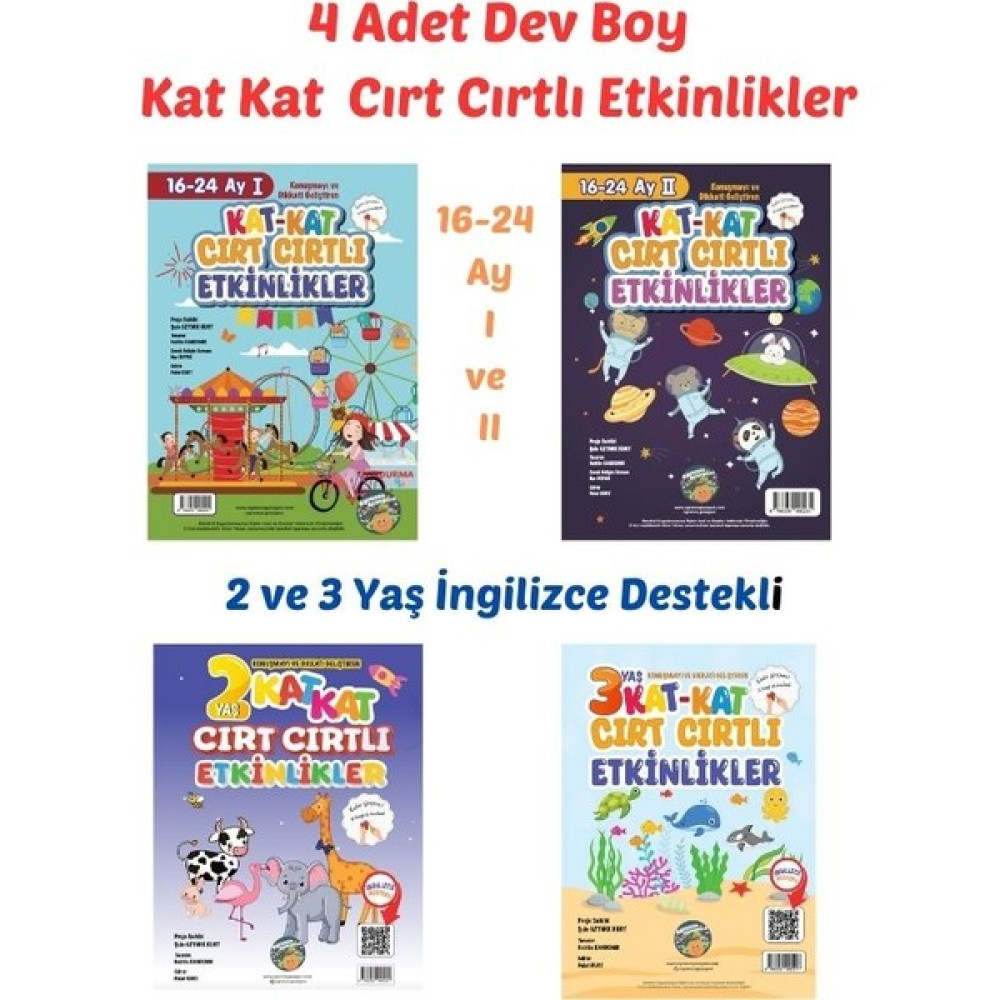4 Kitap Set - Kat Kat Cırt Cırtlı Etkinlikler, 16-24 Ay I ve Iı , Ingilizce Destekli 2 Yaş ve 3 Yaş Okul Öncesi Eğitici & Öğretici Kitaplar Fiyatı