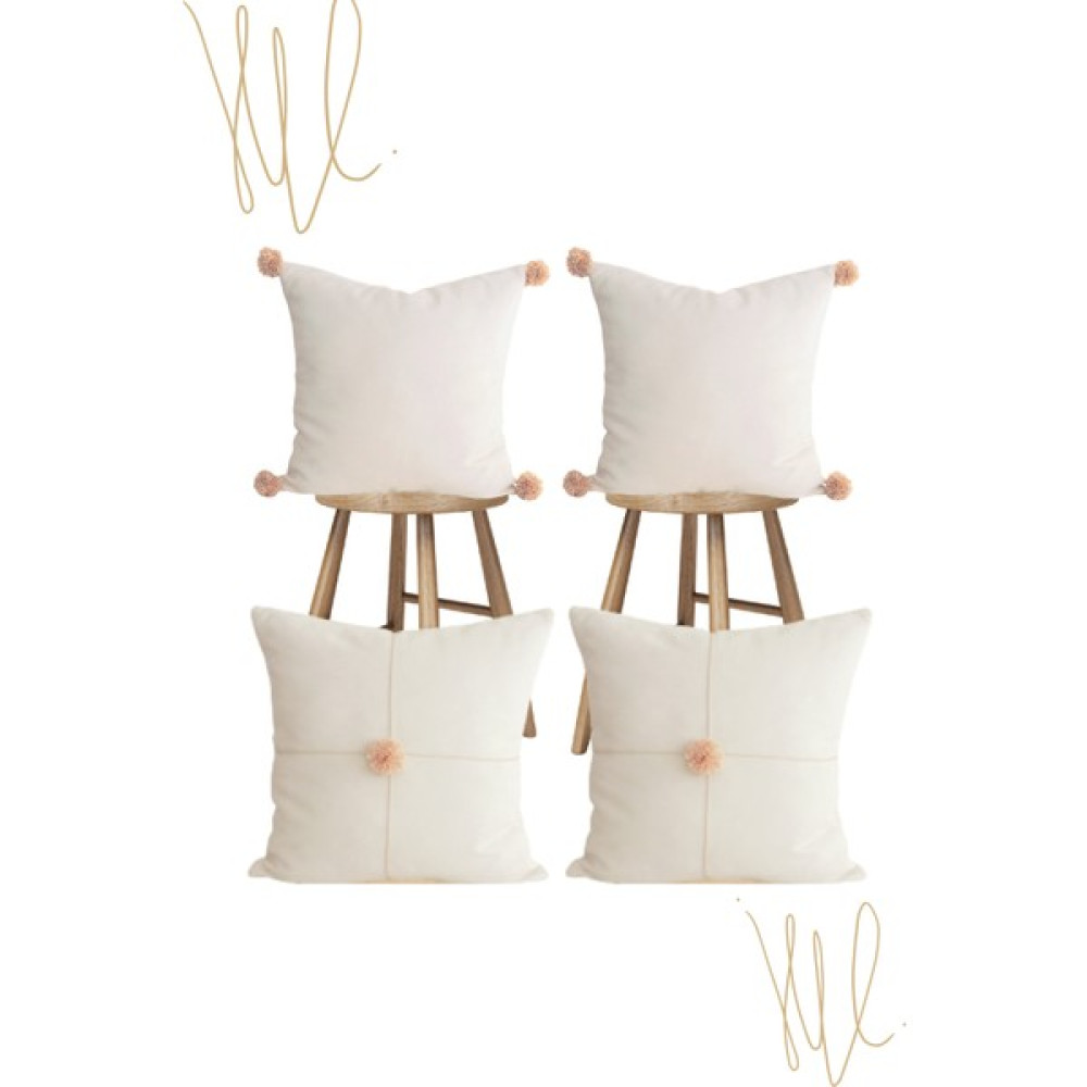 4 lü Kırlent Ekru Ponponlu Kırlent 40 X 40 cm Kırlent Kılıfı Özel Tasarım Luna Design Studio Kırlent / Mobilya Yastığı Fiyatı