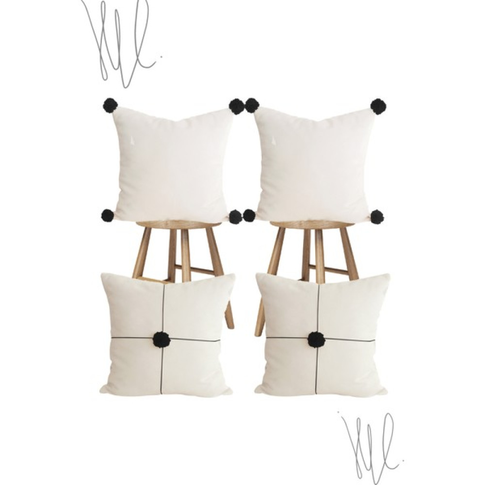 4 lü Kırlent Kılıfı Ekru Püsküllü Kırlent 40 X 40 cm Özel Tasarım Luna Design Studio - Siyah Kırlent / Mobilya Yastığı Fiyatı